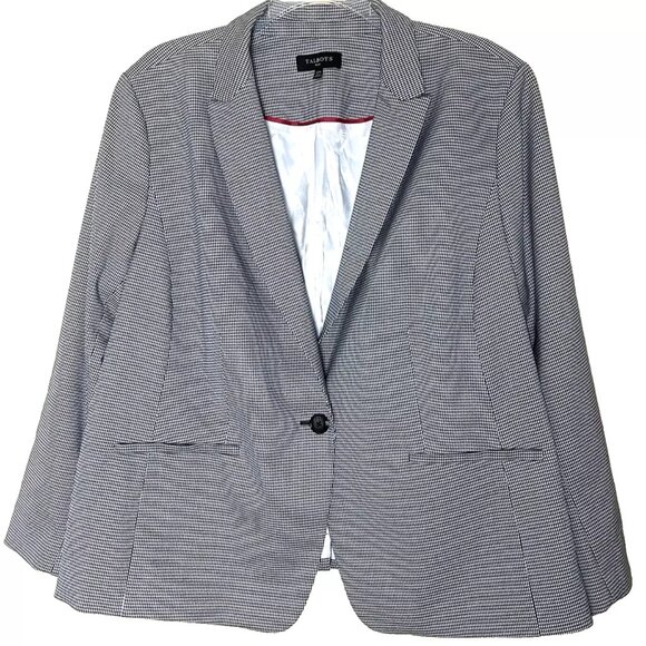 Talbots Square Houndstooth One Button Jacket Blazer 22W Office Tailored Stretch - Picture 2 of 16